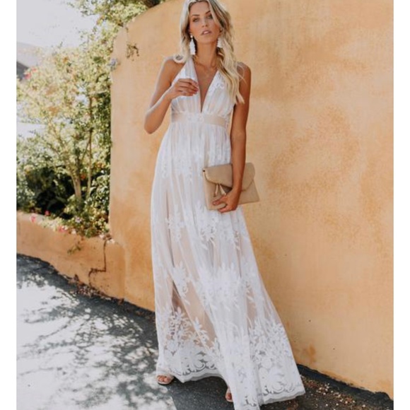 LONGINA White Lace Maxi Dress - Picture 1 of 8